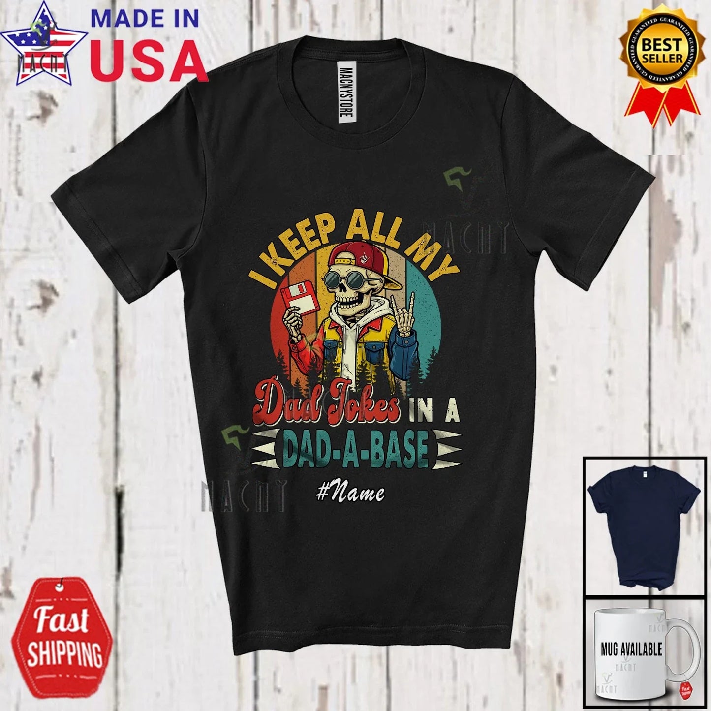 Custom Name Dad Jokes Dad-A-Base; Father's Day Skeleton IT Manager Retro T-Shirt Unisex T-shirt, Sweatshirt, Hoodie, Long Sleeve Tee - T-Shirt, Sweatshirt, Hoodie