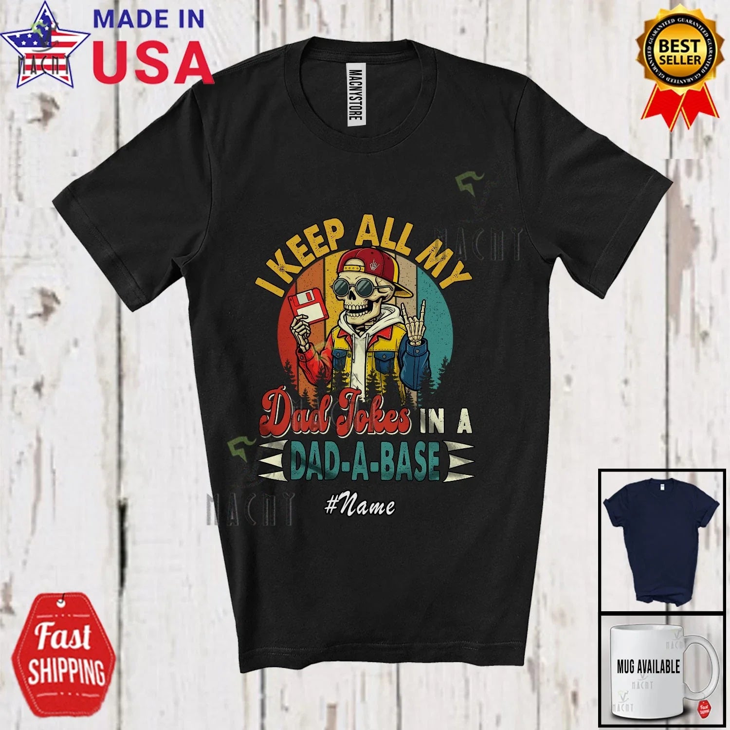 Custom Name Dad Jokes Dad-A-Base; Father's Day Skeleton IT Manager Retro T-Shirt Unisex T-shirt, Sweatshirt, Hoodie, Long Sleeve Tee - T-Shirt, Sweatshirt, Hoodie