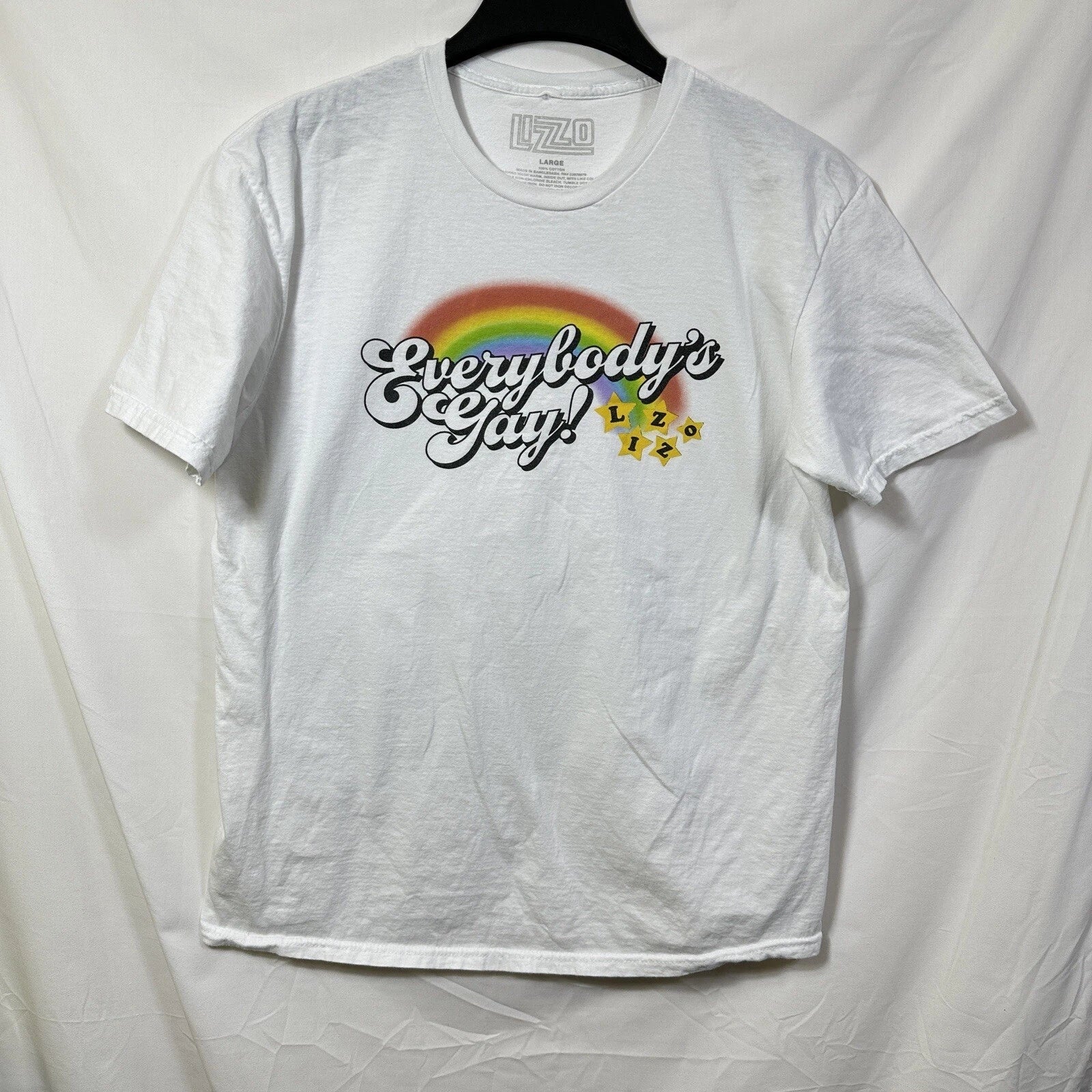 Lizzo Everybody's Gay Large Graphic T-Shirt Rainbow Pride LGBTQ Music Band Tee L Unisex T-shirt, Sweatshirt, Hoodie, Long Sleeve Tee - T-Shirt, Sweatshirt, Hoodie