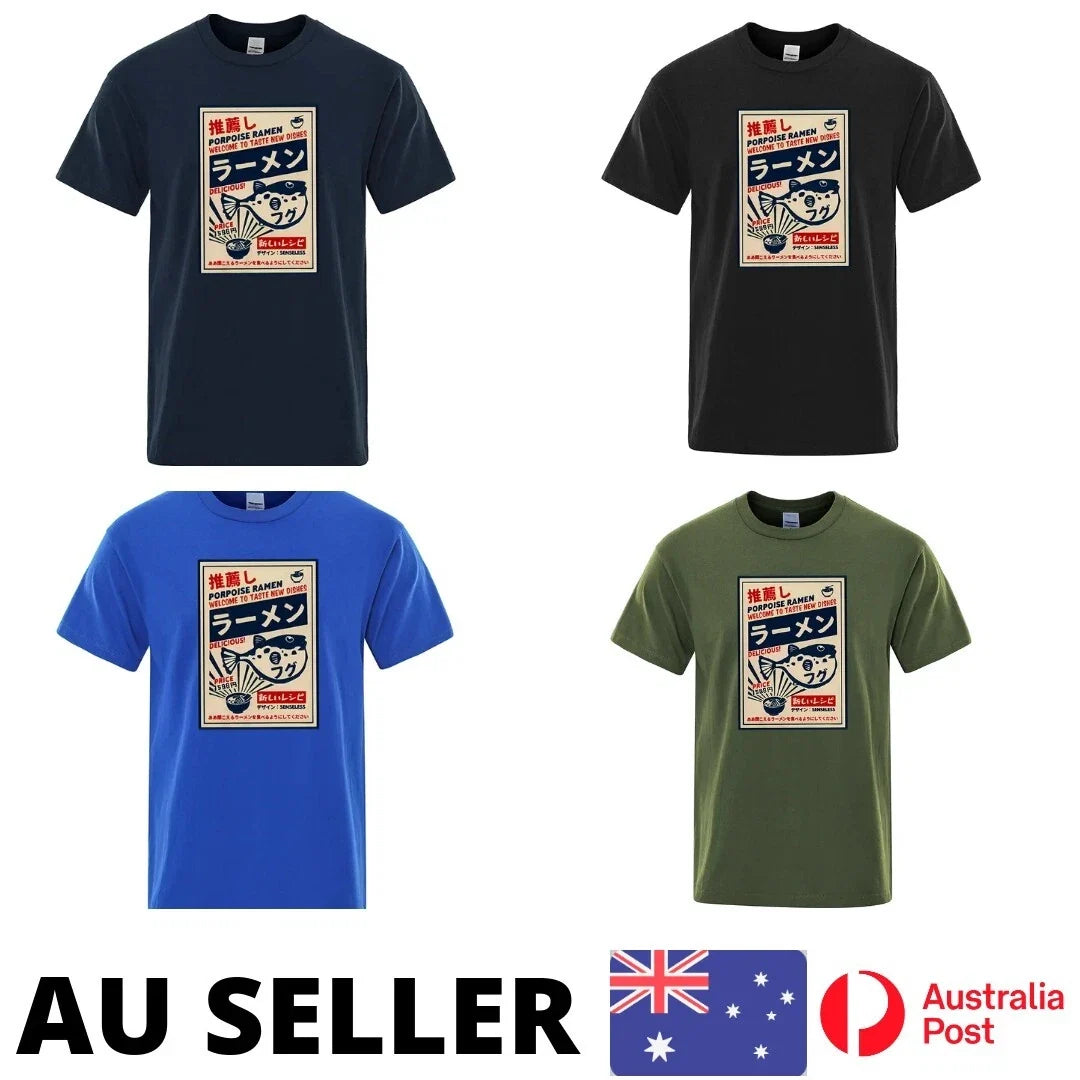 Puffer Fish Shirt Ramen Japanese Kawaii Harajuku Cotton Tee Summer - AU Stock Unisex T-shirt, Sweatshirt, Hoodie, Long Sleeve Tee - T-Shirt, Sweatshirt, Hoodie