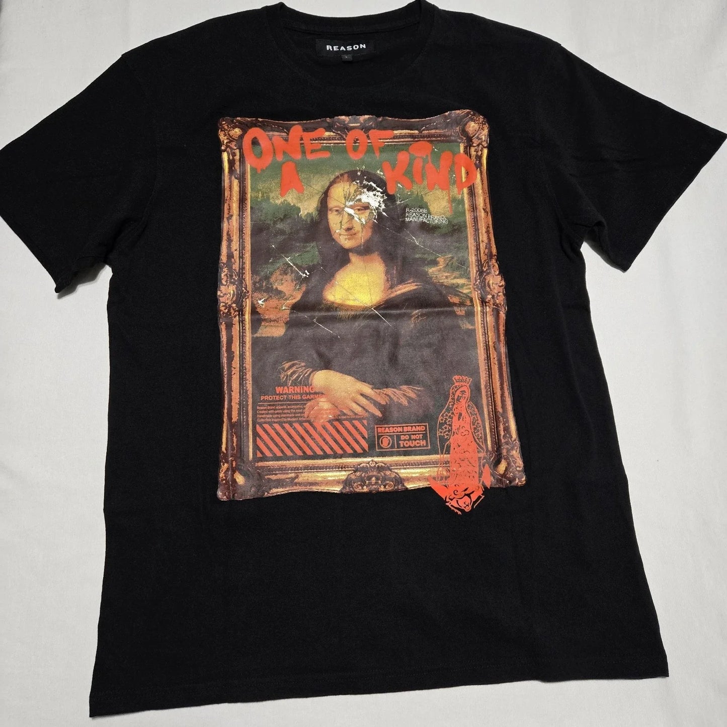 Reason "One of a Kind" Graphic Black Tee Mona Lisa Print Short Sleeve sz L Unisex T-shirt, Sweatshirt, Hoodie, Long Sleeve Tee - T-Shirt, Sweatshirt, Hoodie