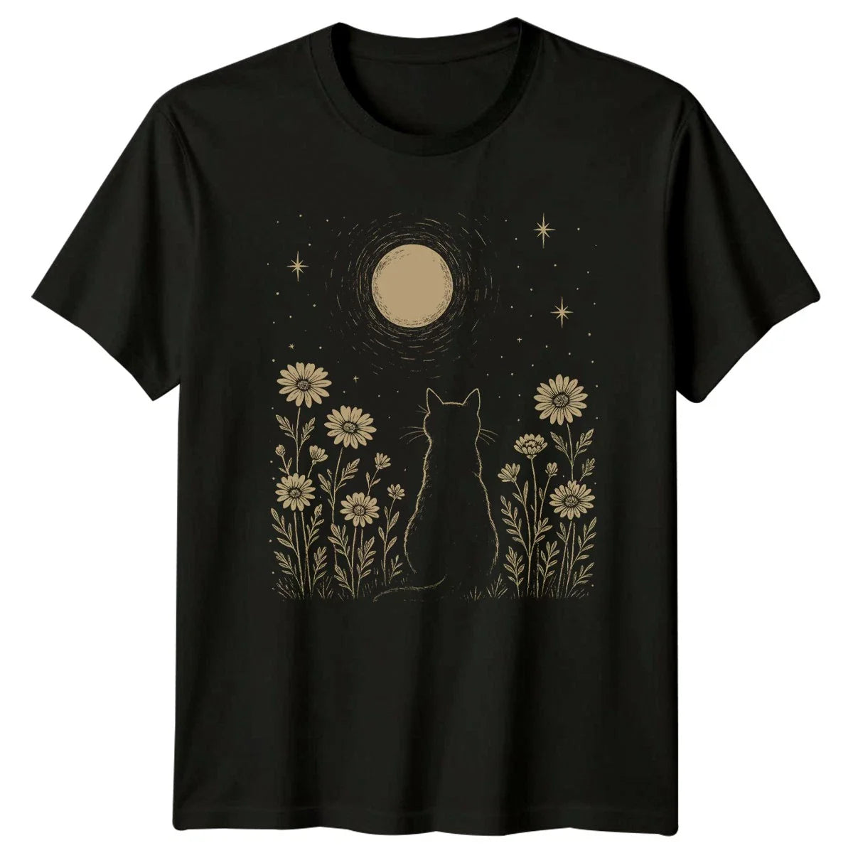 Cat Gazing At Moon With T-Shirt Celestial Lover Birthday Gift For Him And Her Unisex T-shirt, Sweatshirt, Hoodie, Long Sleeve Tee - T-Shirt, Sweatshirt, Hoodie