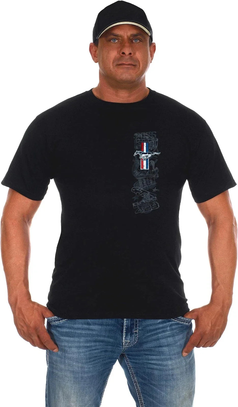 JH Design Men's Ford Mustang T-Shirt Tri-Bar Pony Distressed Collage Black Shirt Unisex T-shirt, Sweatshirt, Hoodie, Long Sleeve Tee - T-Shirt, Sweatshirt, Hoodie