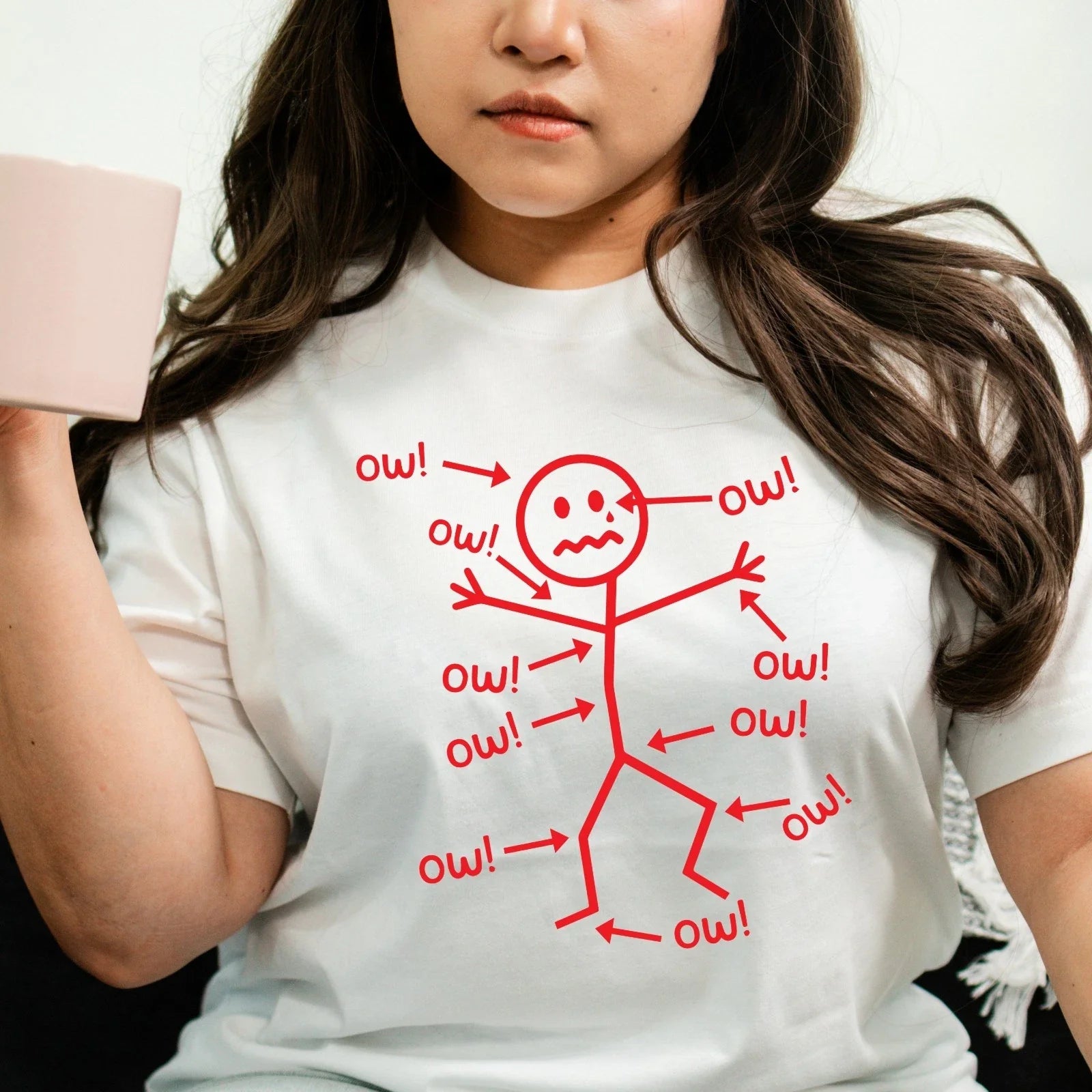 Funny Stick Figure 'Ow' T-Shirt Sarcastic Pain Humor Graphic T Shirt Unisex Tee Unisex T-shirt, Sweatshirt, Hoodie, Long Sleeve Tee - T-Shirt, Sweatshirt, Hoodie