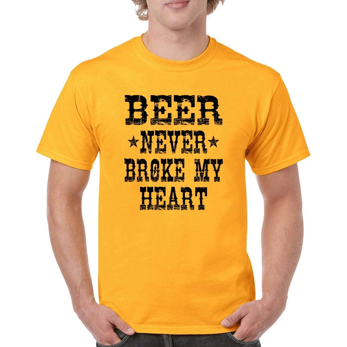 Beer Never Broke My Heart T-shirt Funny Drinking Dad Joke IPA Men's Tee Unisex T-shirt, Sweatshirt, Hoodie, Long Sleeve Tee - T-Shirt, Sweatshirt, Hoodie