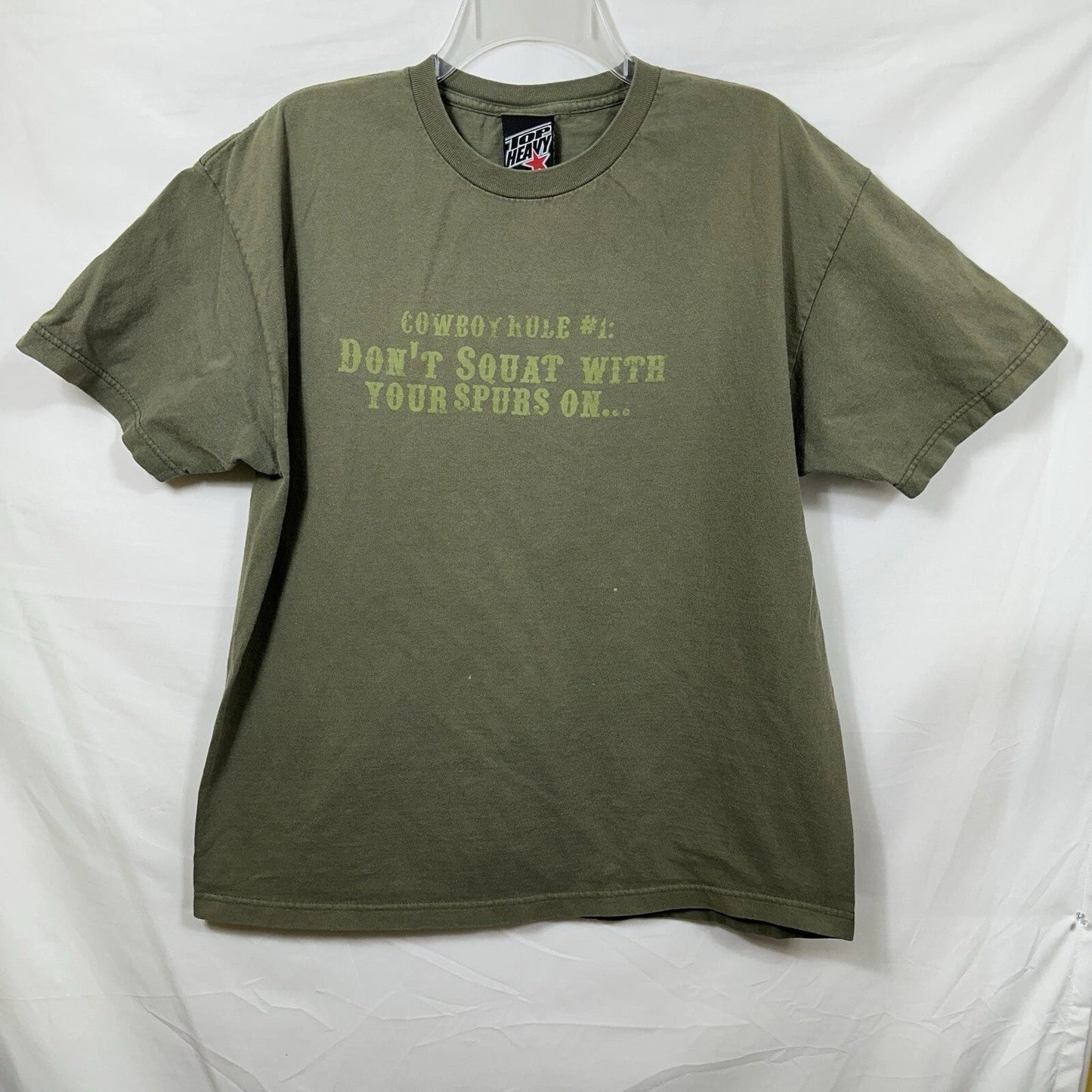 Vtg Top Heavy Y2K Novelty T-Shirt Cowboy Rule #1 Don't Squat with your Spurs on Unisex T-shirt, Sweatshirt, Hoodie, Long Sleeve Tee - T-Shirt, Sweatshirt, Hoodie