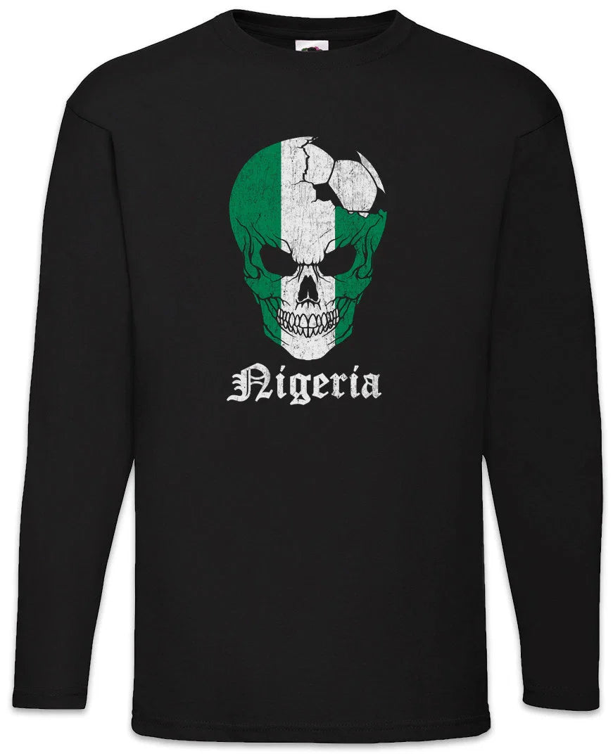 Nigeria Football Skull I Men Long Sleeve T-Shirt nigerian Soccer Flag World Unisex T-shirt, Sweatshirt, Hoodie, Long Sleeve Tee - T-Shirt, Sweatshirt, Hoodie