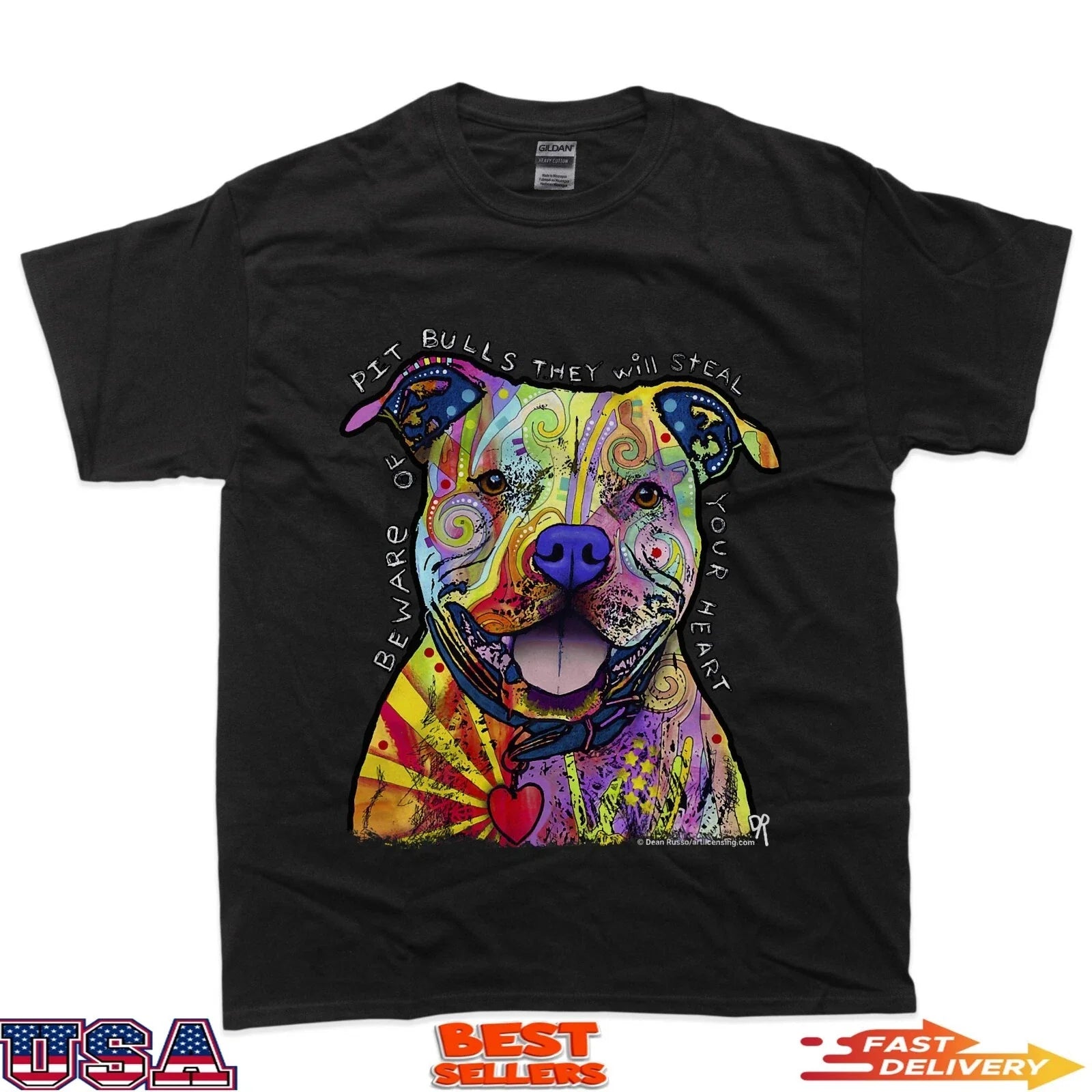 Beware Of Pit Bulls, Dean Russo Pitbull Original - Dog Lover T-Shirt Unisex T-shirt, Sweatshirt, Hoodie, Long Sleeve Tee - T-Shirt, Sweatshirt, Hoodie