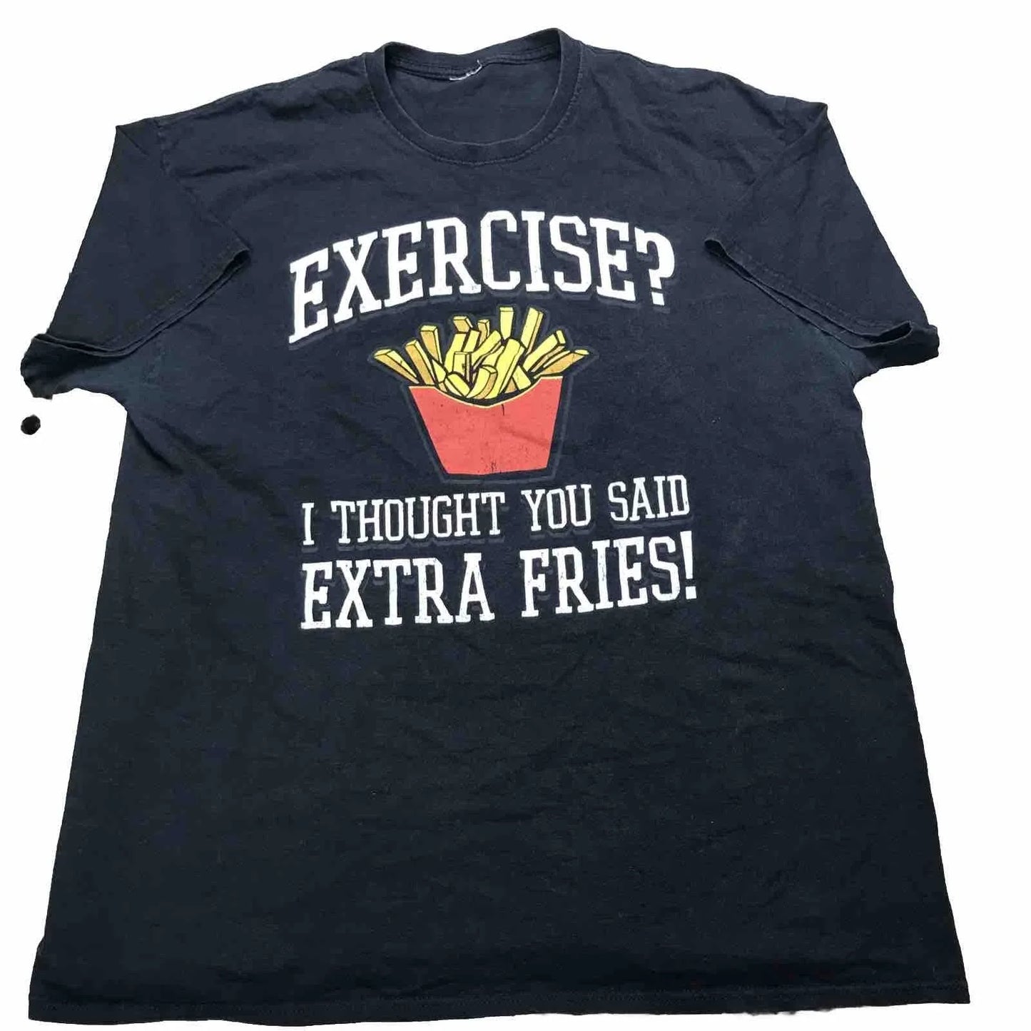 Shirt Mens Extra Large Black Exercise Extra Fries Joke Gag Gift Funny Dad Causal Unisex T-shirt, Sweatshirt, Hoodie, Long Sleeve Tee - T-Shirt, Sweatshirt, Hoodie