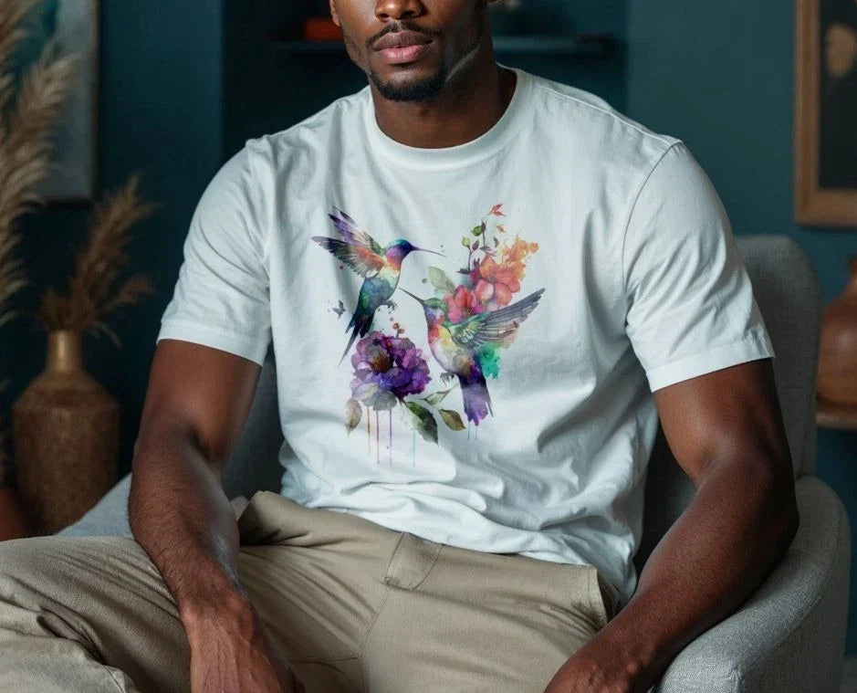 Watercolor Hummingbird Shirt  Colorful Floral Bird Art Tee Unisex T-shirt, Sweatshirt, Hoodie, Long Sleeve Tee - T-Shirt, Sweatshirt, Hoodie