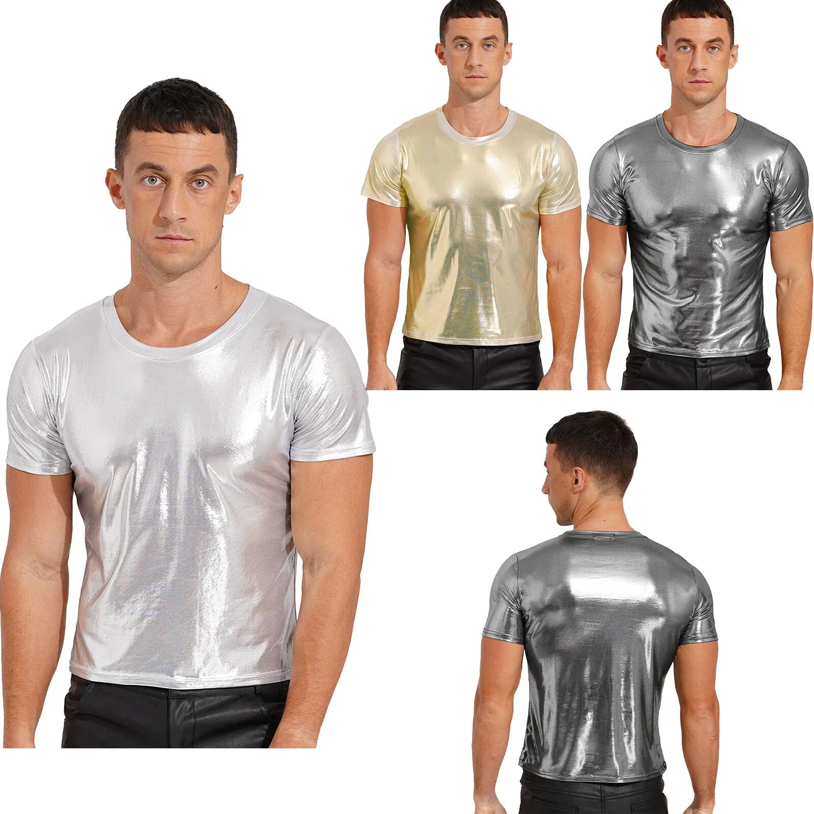 Men's Shiny Slim T-shirt Glossy Short Sleeve Round Neck Shirts Dance Party AU Unisex T-shirt, Sweatshirt, Hoodie, Long Sleeve Tee - T-Shirt, Sweatshirt, Hoodie