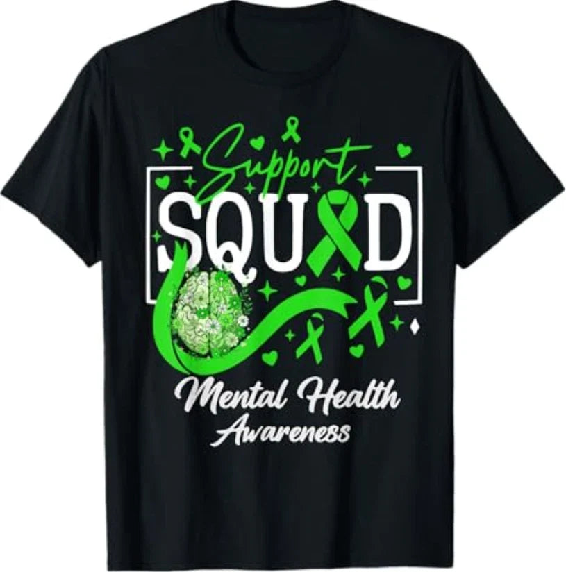 Mental Health Matters Awareness Support Squad Green Ribbon T-Shirt Unisex T-shirt, Sweatshirt, Hoodie, Long Sleeve Tee - T-Shirt, Sweatshirt, Hoodie