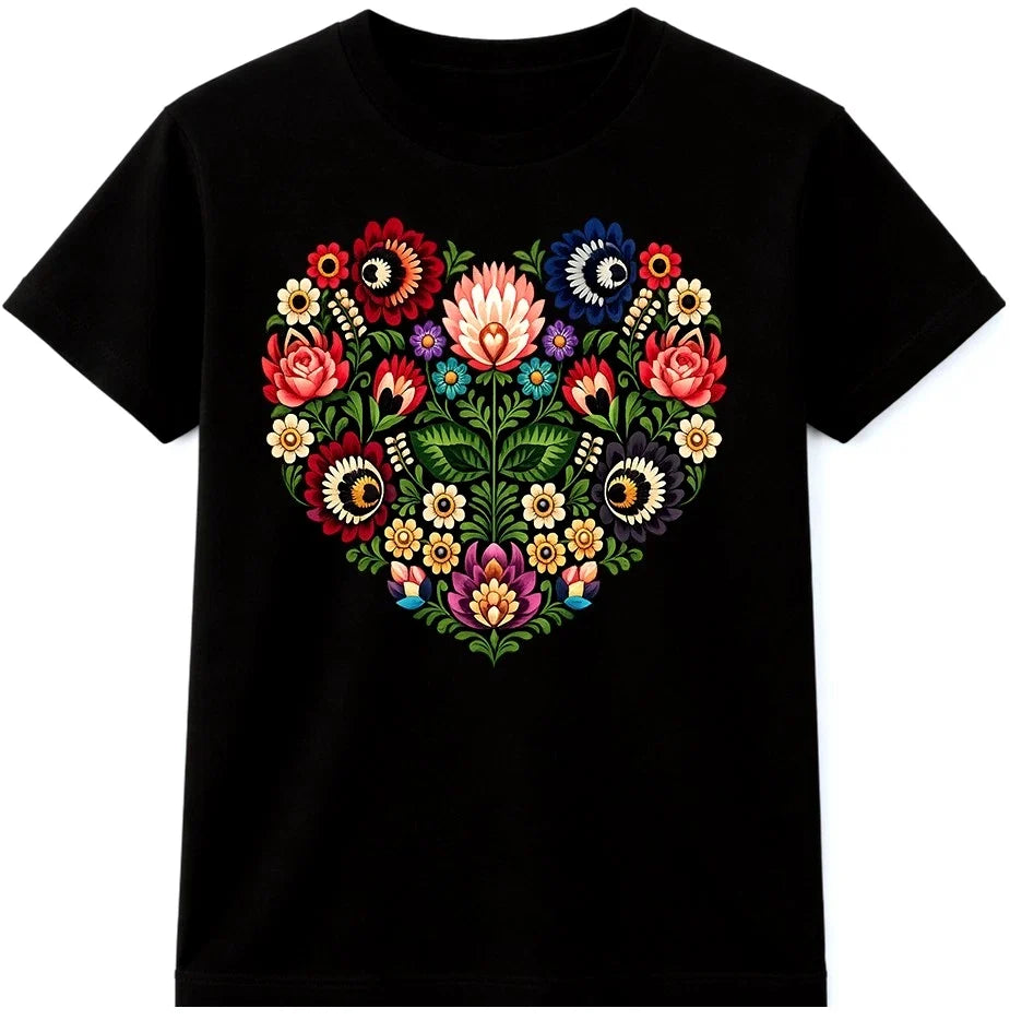Folk Art Floral Heart T Shirt Botanical Flower Graphic Tee Unisex T-shirt, Sweatshirt, Hoodie, Long Sleeve Tee - T-Shirt, Sweatshirt, Hoodie