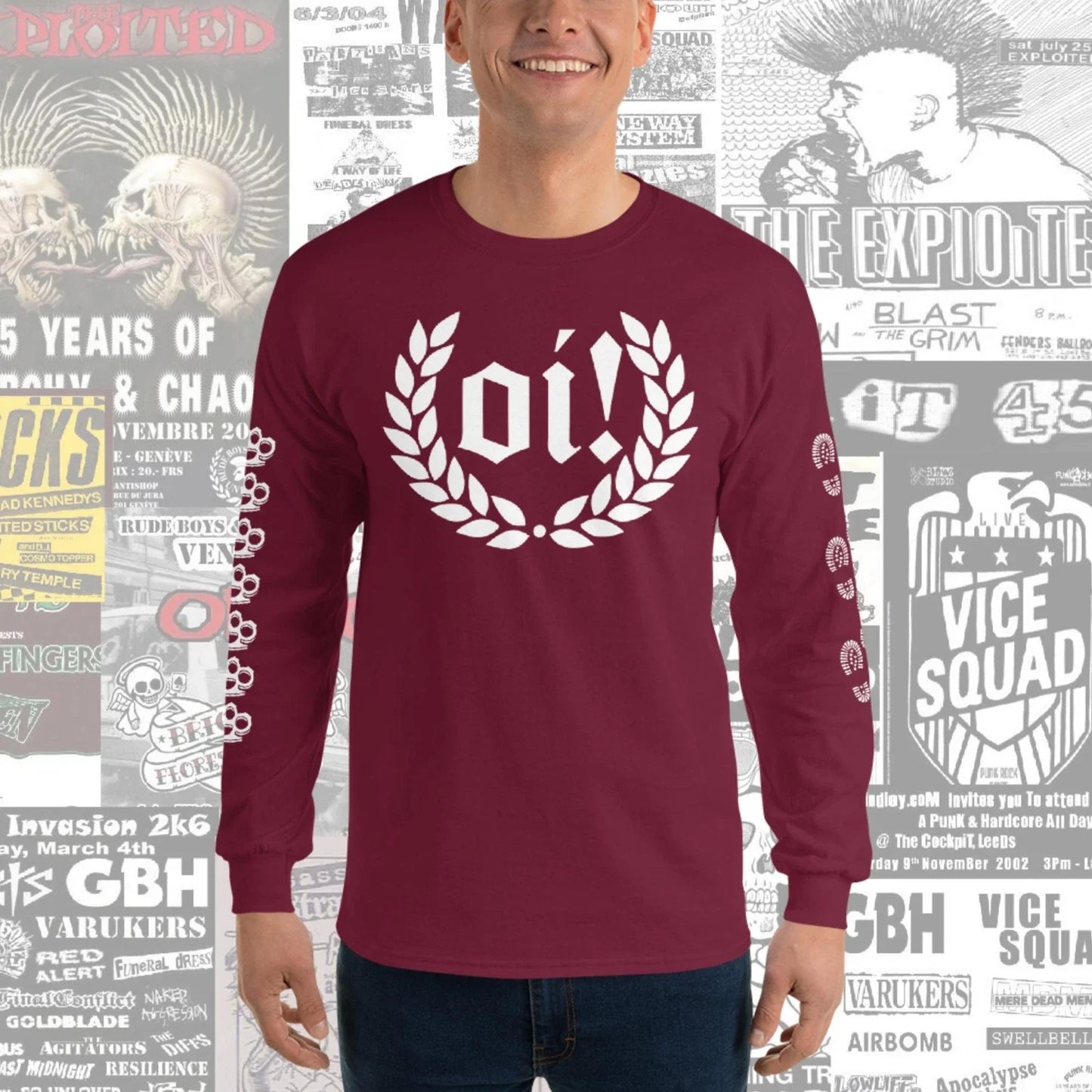 Oi! Punk Long Sleeve Shirt Boots Braces Brass Knuckles Bootboy Skinhead Oxblood Unisex T-shirt, Sweatshirt, Hoodie, Long Sleeve Tee - T-Shirt, Sweatshirt, Hoodie
