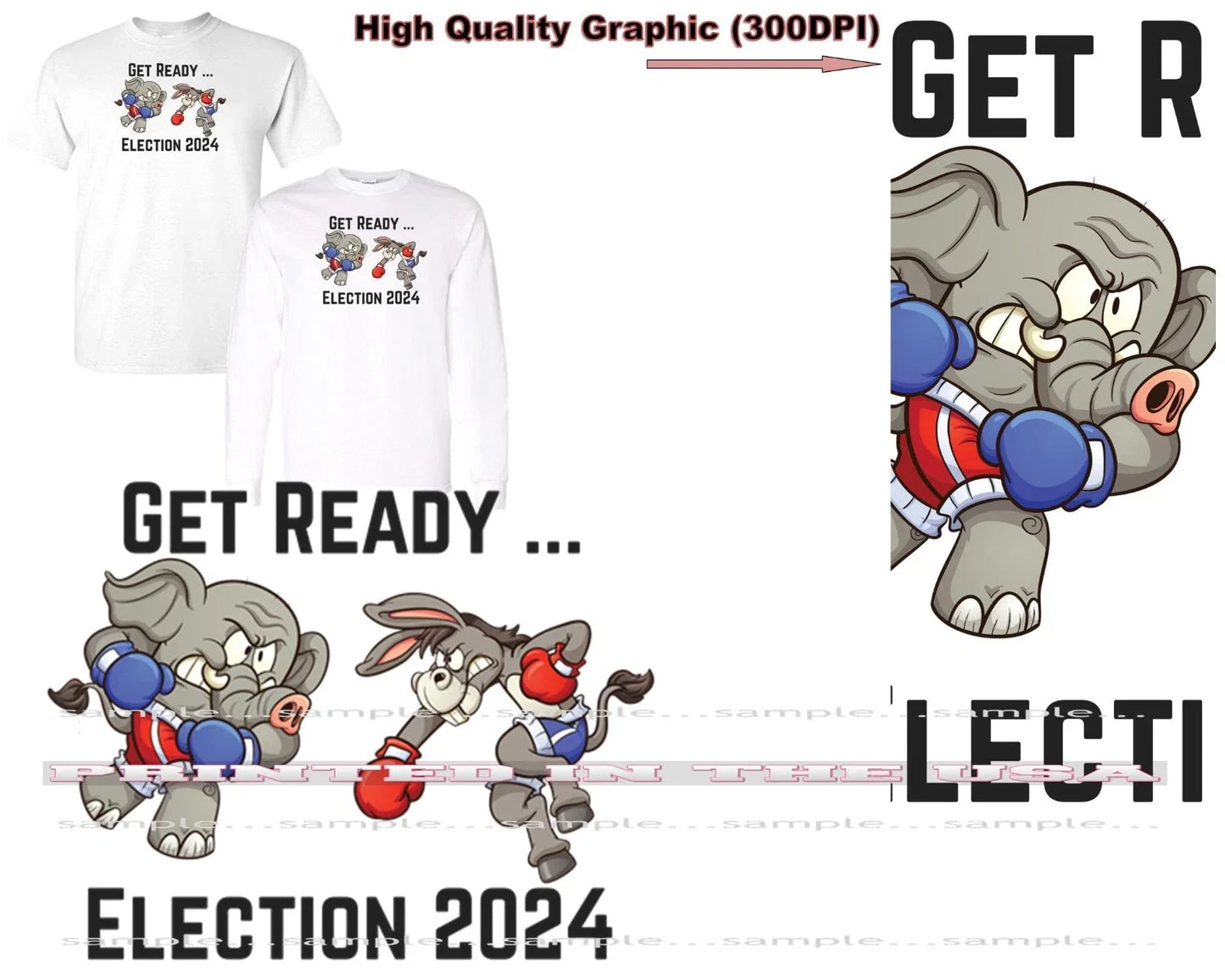 Election 2024 Republican Democrat Fight Cartoon Get Ready Custom T Shirt Unisex T-shirt, Sweatshirt, Hoodie, Long Sleeve Tee - T-Shirt, Sweatshirt, Hoodie