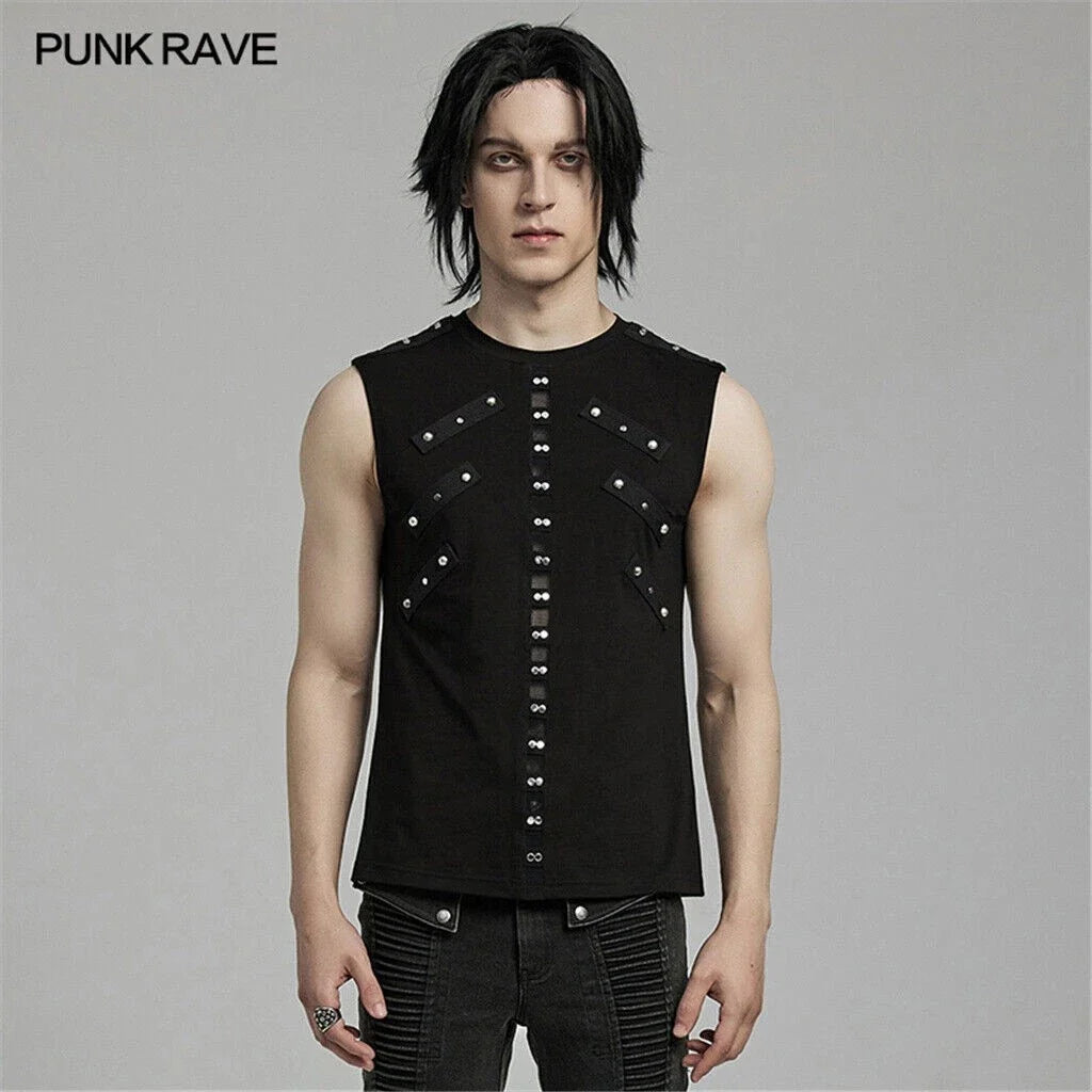 PUNK RAVE Men Black Punk Rock Gothic Steampunk Sleeveless Tops Tank Vest Unisex T-shirt, Sweatshirt, Hoodie, Long Sleeve Tee - T-Shirt, Sweatshirt, Hoodie