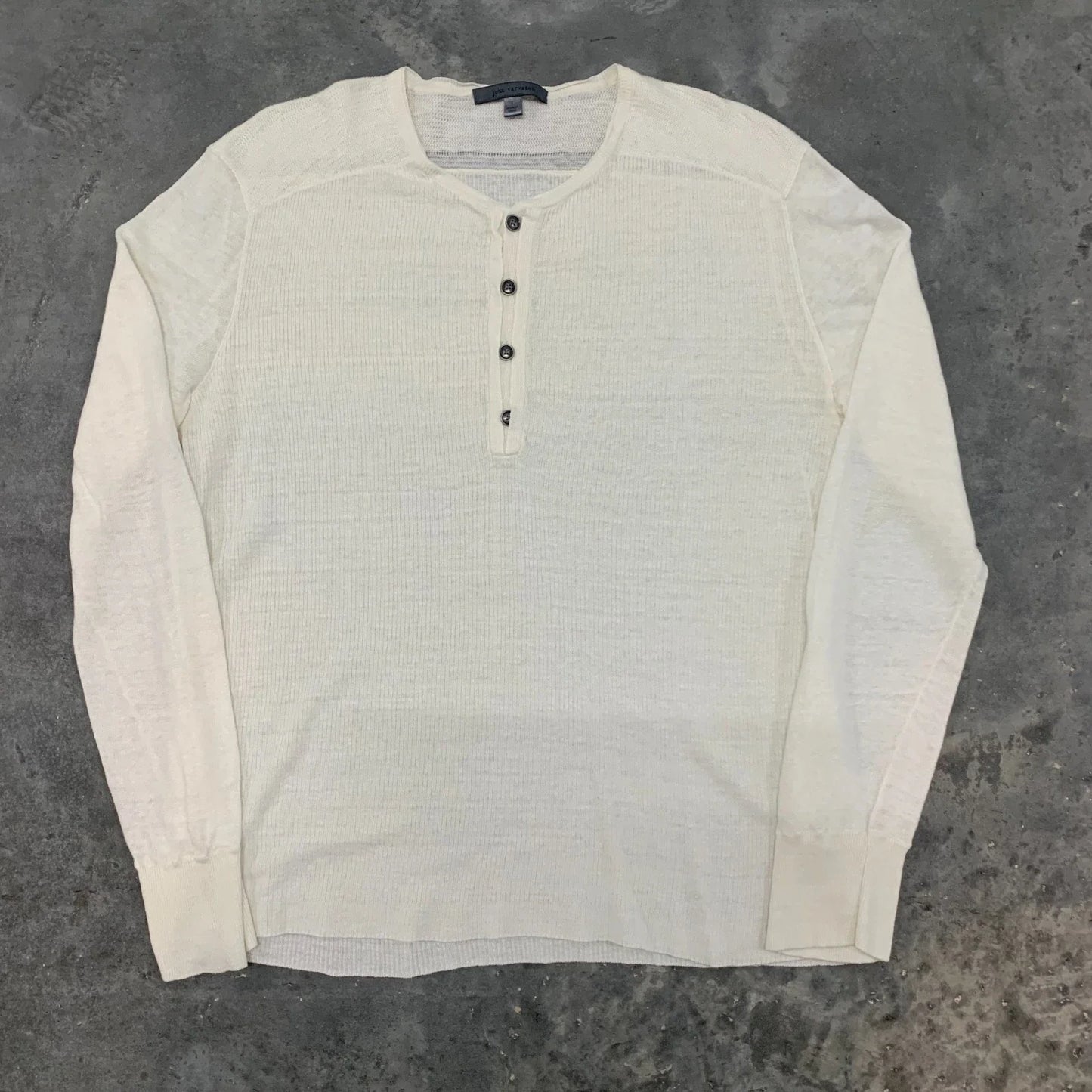 John Varvatos Henley Shirt Men Large White Linen Long Sleeve Knit Casual Unisex T-shirt, Sweatshirt, Hoodie, Long Sleeve Tee - T-Shirt, Sweatshirt, Hoodie