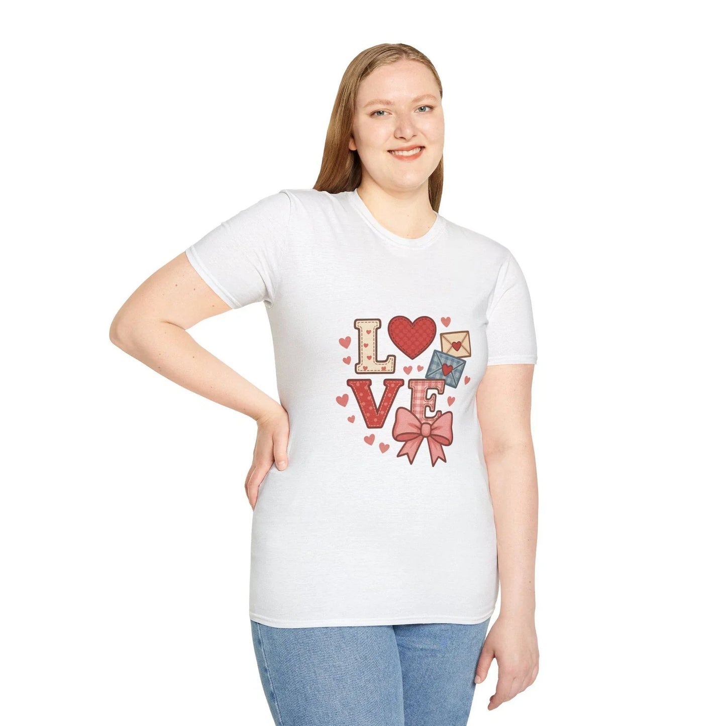Cute Love Patchwork T-Shirt Valentine's Day Gift Unisex Aesthetic Graphic Tee Unisex T-shirt, Sweatshirt, Hoodie, Long Sleeve Tee - T-Shirt, Sweatshirt, Hoodie