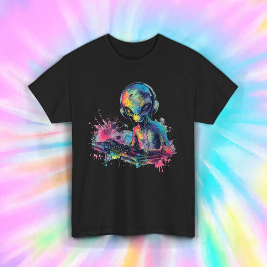 Alien DJ Shirt Rave Music Festival EDM Space Galaxy Club Tee S-5XL Unisex T-shirt, Sweatshirt, Hoodie, Long Sleeve Tee - T-Shirt, Sweatshirt, Hoodie