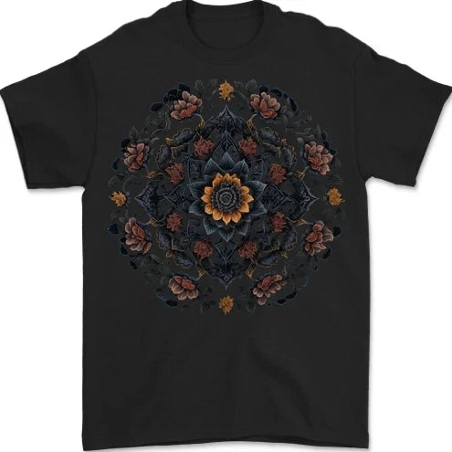 Mandala Flowers Gothic Goth Mens T-Shirt 100% Cotton Unisex T-shirt, Sweatshirt, Hoodie, Long Sleeve Tee - T-Shirt, Sweatshirt, Hoodie