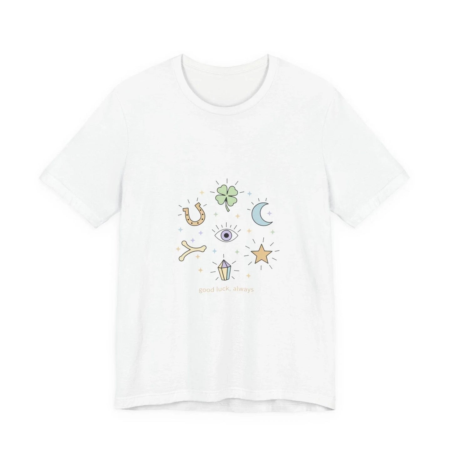Minimal Good Luck Talismans Tee | horseshoe clover moon minimalist charm design Unisex T-shirt, Sweatshirt, Hoodie, Long Sleeve Tee - T-Shirt, Sweatshirt, Hoodie