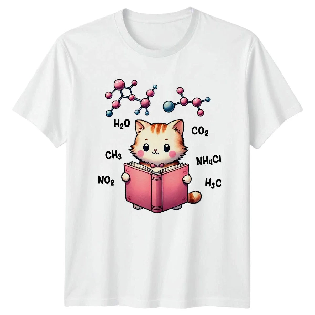 Kawaii Cat Reading Chemistry Formulas Science T-Shirt Nerd Geek Education Unisex T-shirt, Sweatshirt, Hoodie, Long Sleeve Tee - T-Shirt, Sweatshirt, Hoodie