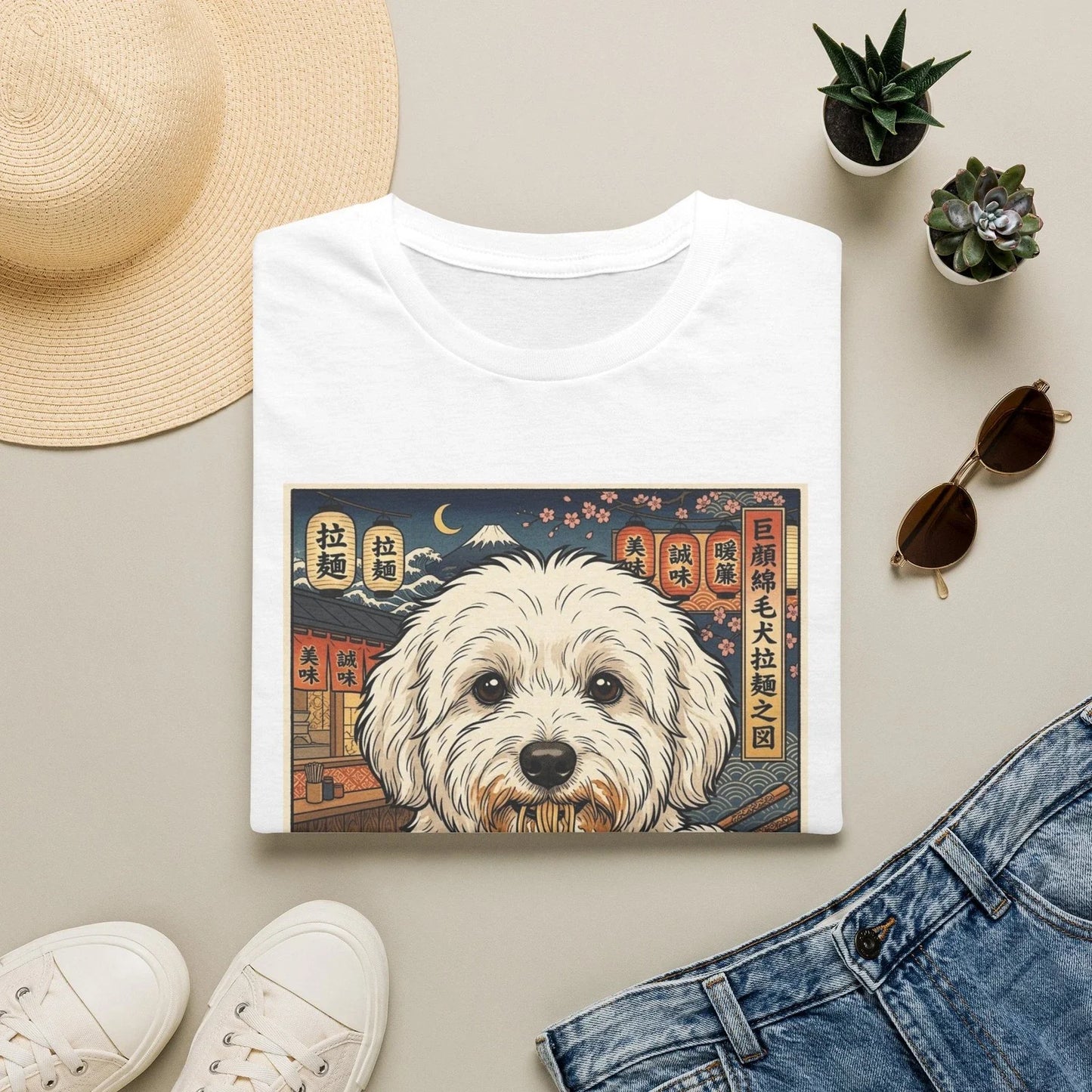 Coton de Tulear Ramen Dog Illustration T-Shirt | Cute Noodle Shop Artwork Unisex T-shirt, Sweatshirt, Hoodie, Long Sleeve Tee - T-Shirt, Sweatshirt, Hoodie