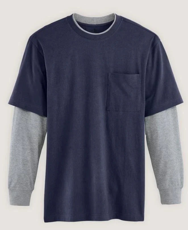 NEW Mens Sz 3XL Navy Blue Layered Look Long Sleeve Pocket Tee Shirt JOHN BLAIR Unisex T-shirt, Sweatshirt, Hoodie, Long Sleeve Tee - T-Shirt, Sweatshirt, Hoodie
