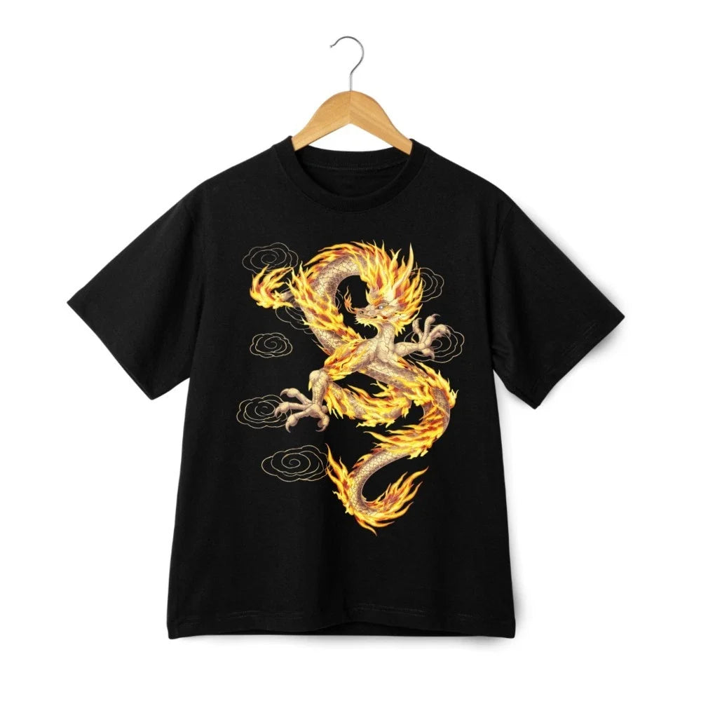 Flaming Dragon Graphic T-Shirt Fire Chinese Dragon Zodiac Fantasy Tee Unisex Unisex T-shirt, Sweatshirt, Hoodie, Long Sleeve Tee - T-Shirt, Sweatshirt, Hoodie