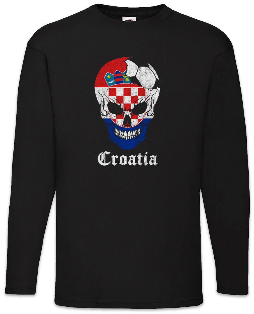 Croatia Football Skull I Men's Long Sleeve T-Shirt Croatian Soccer Flag World Unisex T-shirt, Sweatshirt, Hoodie, Long Sleeve Tee - T-Shirt, Sweatshirt, Hoodie
