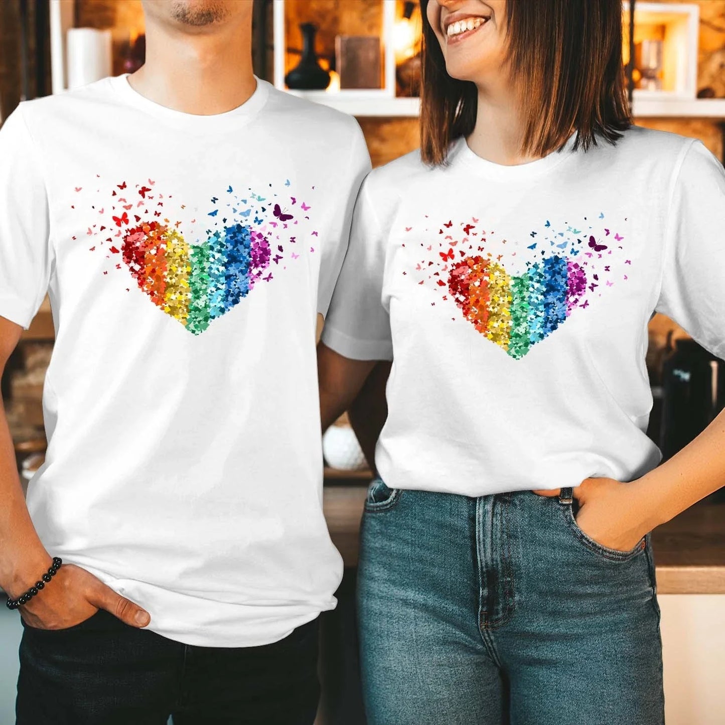 TSHIRT (3542) Rainbow Butterfly Pride Love Heart Gay Pride Month LGBTQ T-Shirt Unisex T-shirt, Sweatshirt, Hoodie, Long Sleeve Tee - T-Shirt, Sweatshirt, Hoodie