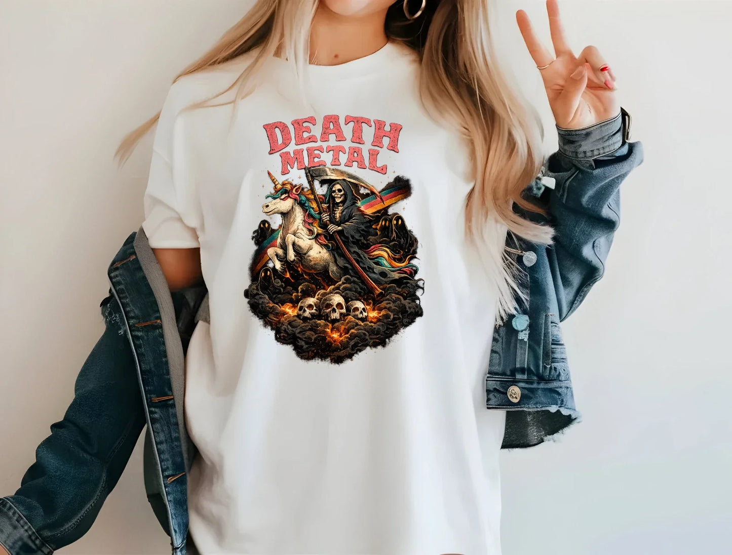 Death Metal Unicorn T-Shirt Grim Reaper Riding Unicorn Funny Gothic Tee Unisex T-shirt, Sweatshirt, Hoodie, Long Sleeve Tee - T-Shirt, Sweatshirt, Hoodie