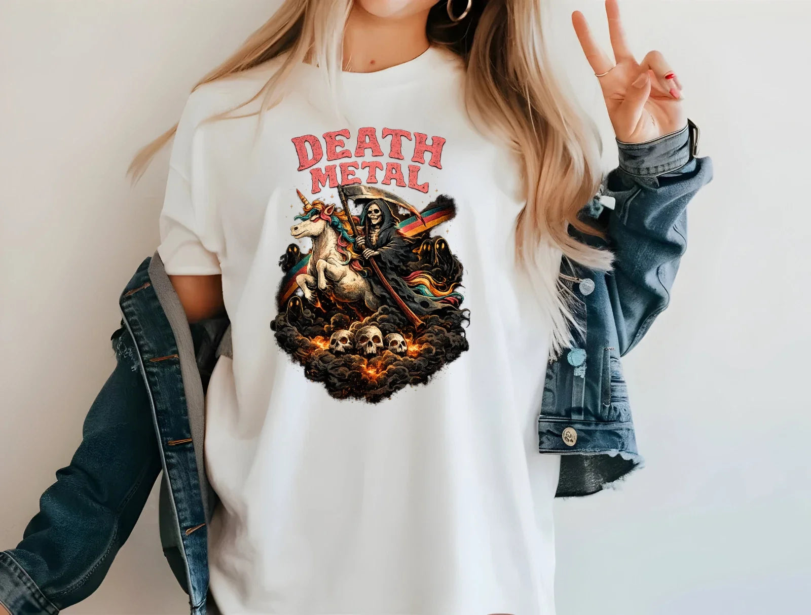Death Metal Unicorn T-Shirt Grim Reaper Riding Unicorn Funny Gothic Tee Unisex T-shirt, Sweatshirt, Hoodie, Long Sleeve Tee - T-Shirt, Sweatshirt, Hoodie