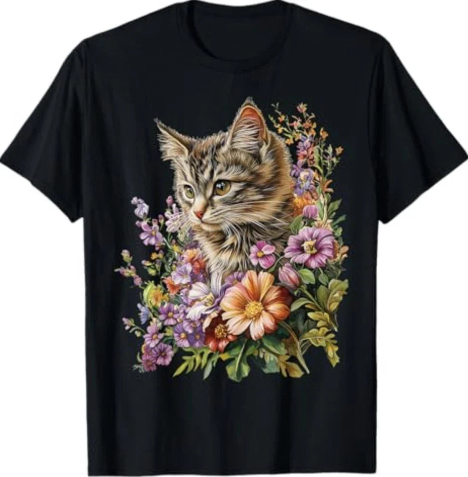 Cat Flower Floral Cute Kitten Graphic T-Shirt Unisex T-shirt, Sweatshirt, Hoodie, Long Sleeve Tee - T-Shirt, Sweatshirt, Hoodie