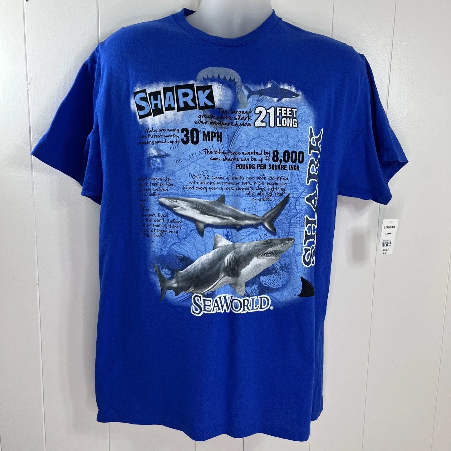 SHARK SEA WORLD T-SHIRT SIZE LARGE BLUE- RARE DESIGN VERY COOL! Unisex T-shirt, Sweatshirt, Hoodie, Long Sleeve Tee - T-Shirt, Sweatshirt, Hoodie