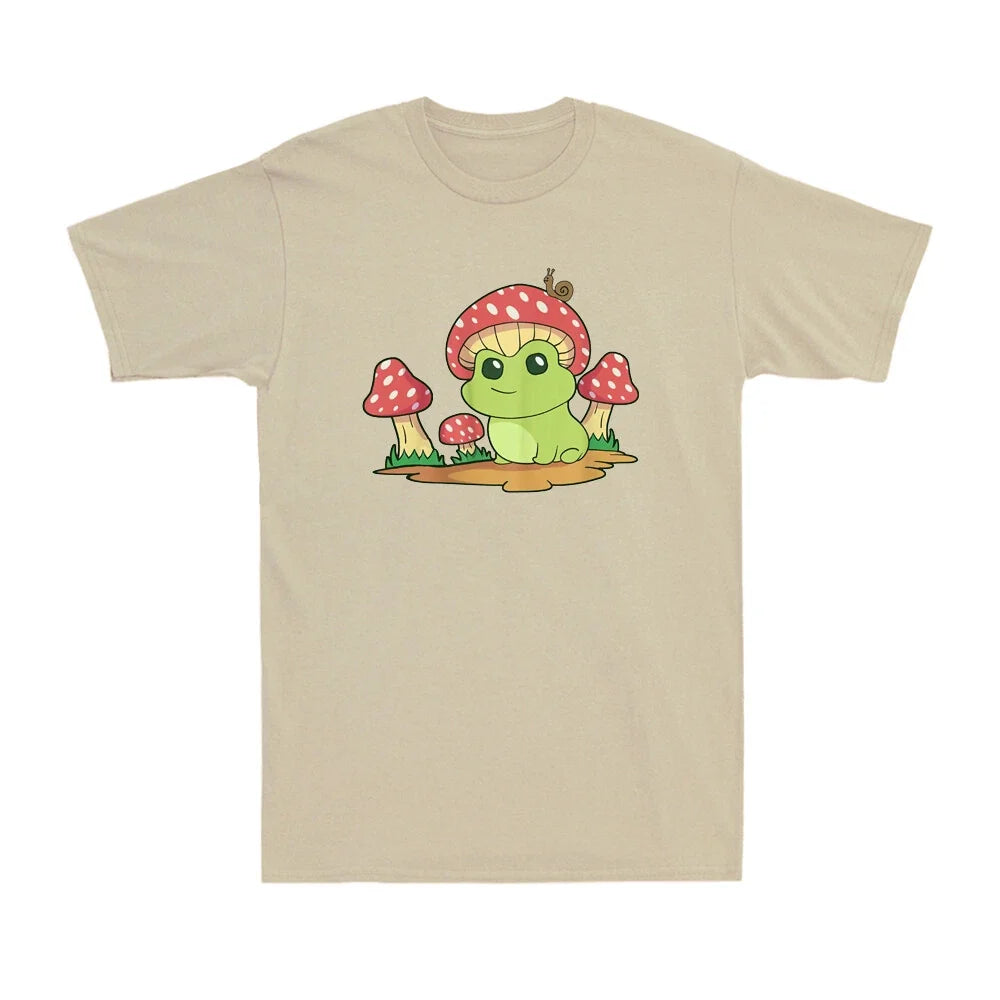 Frog With Mushroom Hat & Snail Funny Kawaii Frog & Fungi Men's Cotton T-Shirt Unisex T-shirt, Sweatshirt, Hoodie, Long Sleeve Tee - T-Shirt, Sweatshirt, Hoodie