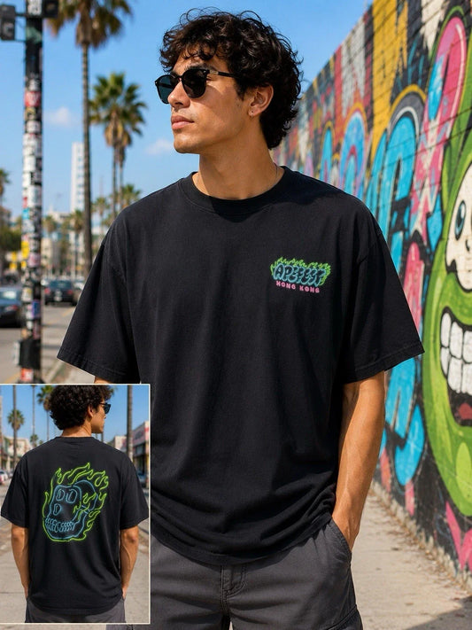 Apefest Hong Kong Neon Skull Graphic T Shirt Black XXL Oversized Streetwear Unisex T-shirt, Sweatshirt, Hoodie, Long Sleeve Tee - T-Shirt, Sweatshirt, Hoodie