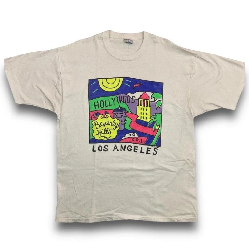 VTG 90s USA Liquid Blue Los Angeles Hollywood Pop Art T Shirt Mens XL White Rare Unisex T-shirt, Sweatshirt, Hoodie, Long Sleeve Tee - T-Shirt, Sweatshirt, Hoodie