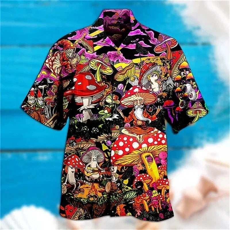 Mens Button Down Trippy Wizard Mushroom Hawaiian Top Hippie Novelty Shirt Unisex T-shirt, Sweatshirt, Hoodie, Long Sleeve Tee - T-Shirt, Sweatshirt, Hoodie