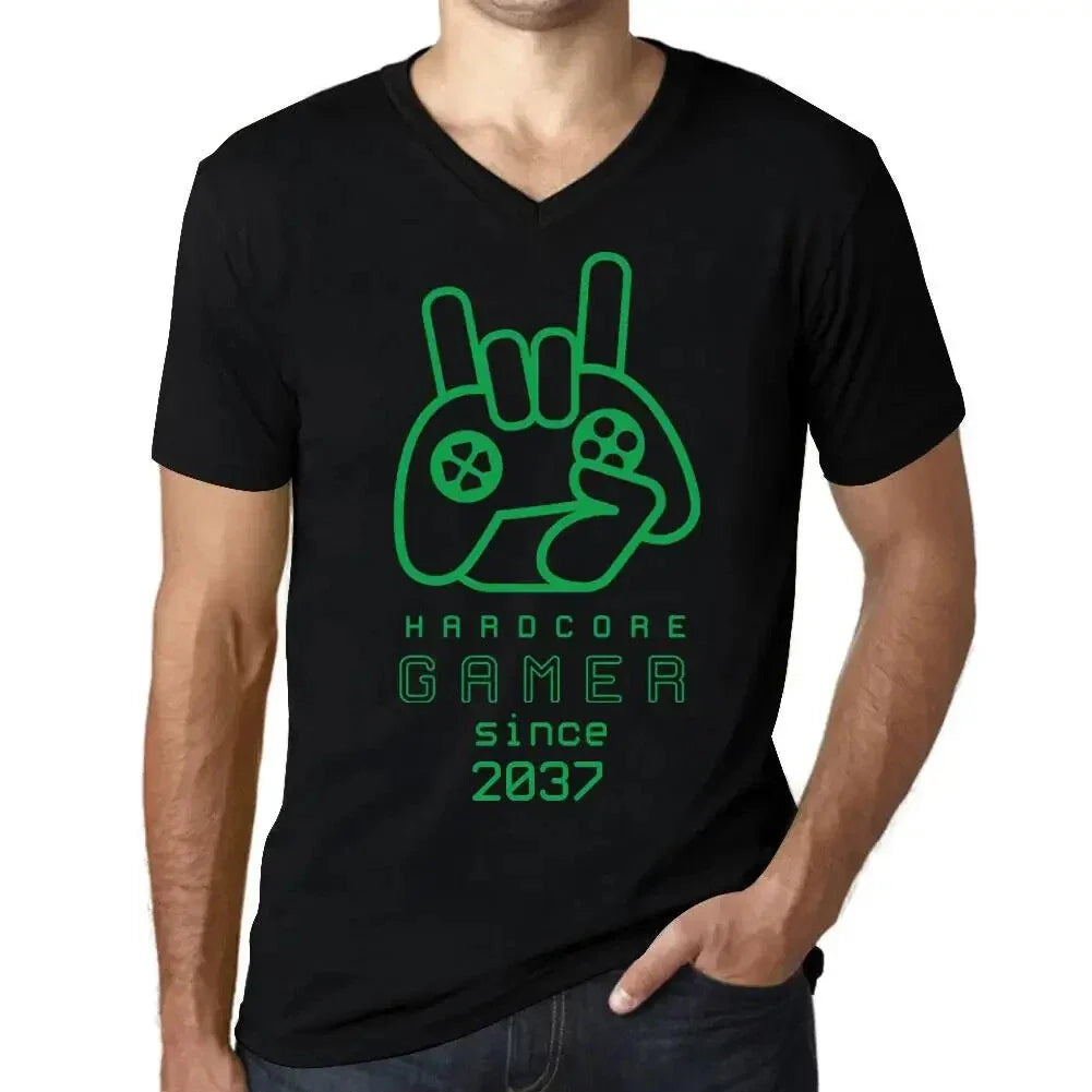 Men's Graphic T-Shirt V Neck Hardcore Joystick Gamer Since 2037 Eco-Friendly Unisex T-shirt, Sweatshirt, Hoodie, Long Sleeve Tee - T-Shirt, Sweatshirt, Hoodie