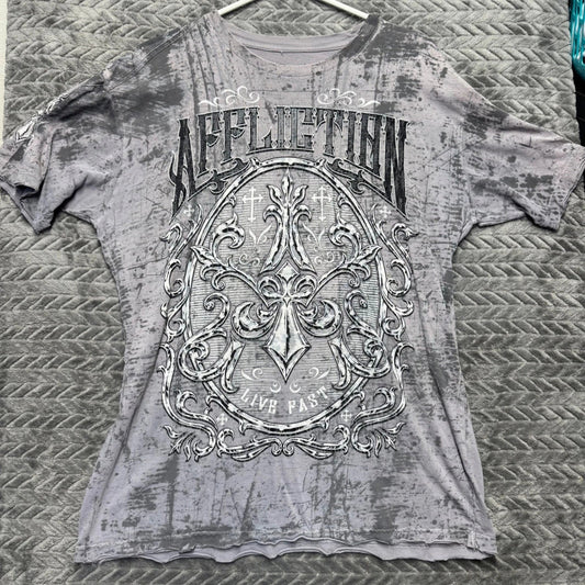 Affliction Graphic T-Shirt XL Gray Excellent Y2K Moto Distressed (1624) Unisex T-shirt, Sweatshirt, Hoodie, Long Sleeve Tee - T-Shirt, Sweatshirt, Hoodie