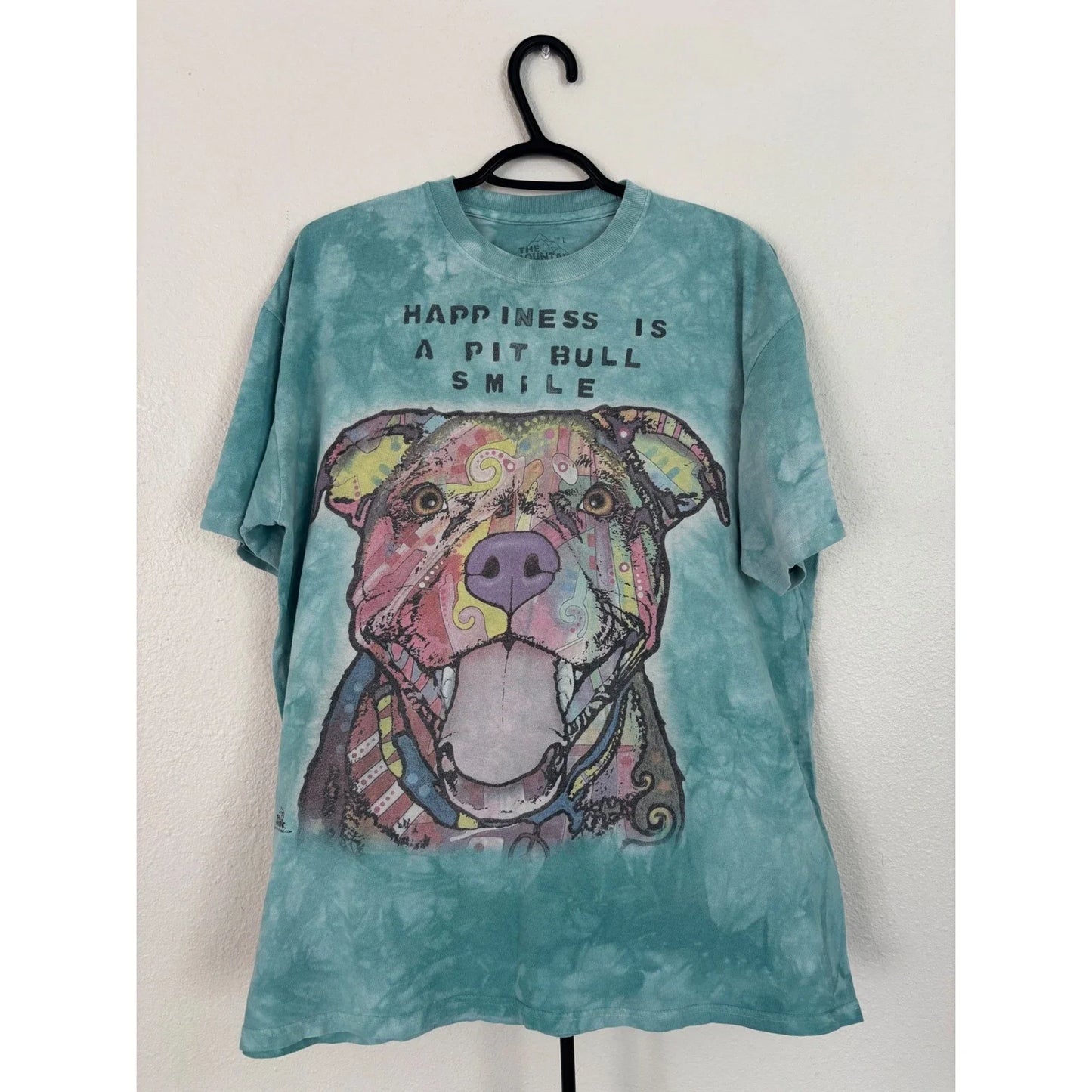 The Mountain Dean Russo Pit Bull Smile Tie Dye Graphic T-Shirt Teal Mens Large Unisex T-shirt, Sweatshirt, Hoodie, Long Sleeve Tee - T-Shirt, Sweatshirt, Hoodie