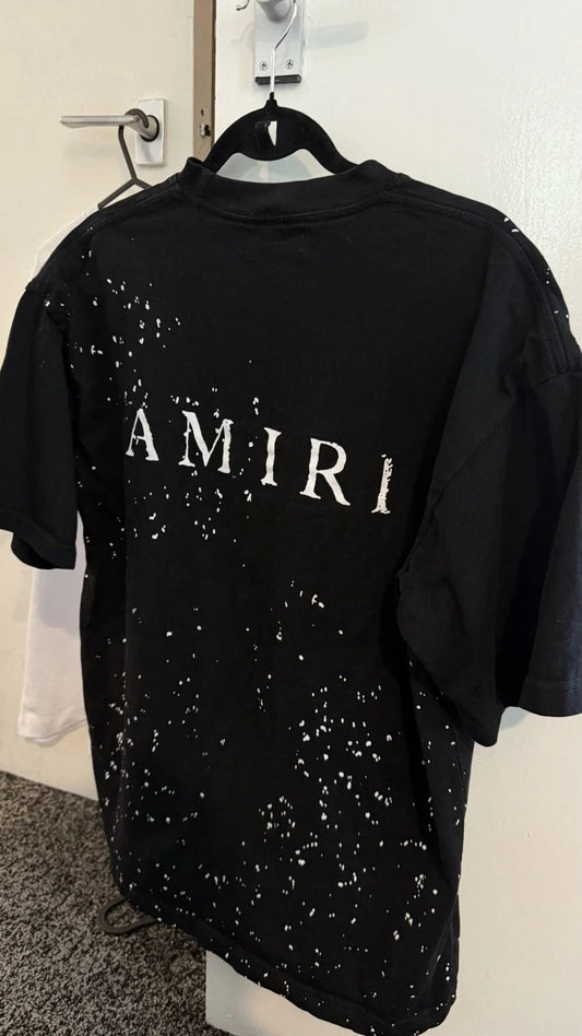AMIRI Mens Black Paint Splatter Logo Crew Neck Short Sleeve T-Shirt XL Unisex T-shirt, Sweatshirt, Hoodie, Long Sleeve Tee - T-Shirt, Sweatshirt, Hoodie
