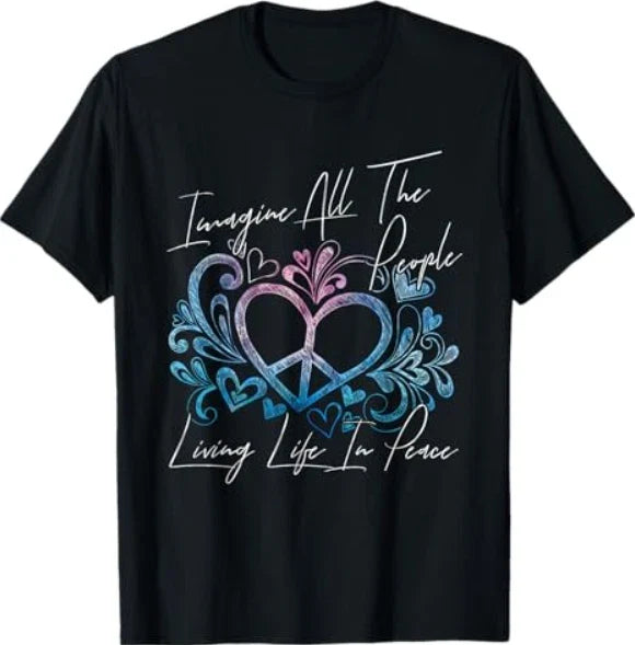 Imagine Hippie People Living Life in Peace and Love T-Shirt Unisex T-shirt, Sweatshirt, Hoodie, Long Sleeve Tee - T-Shirt, Sweatshirt, Hoodie