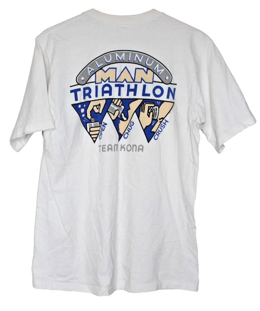 Vintage Crazy Shirts Hawaii T Shirt Large L Aluminum Man Triathlon Beer Parody Unisex T-shirt, Sweatshirt, Hoodie, Long Sleeve Tee - T-Shirt, Sweatshirt, Hoodie