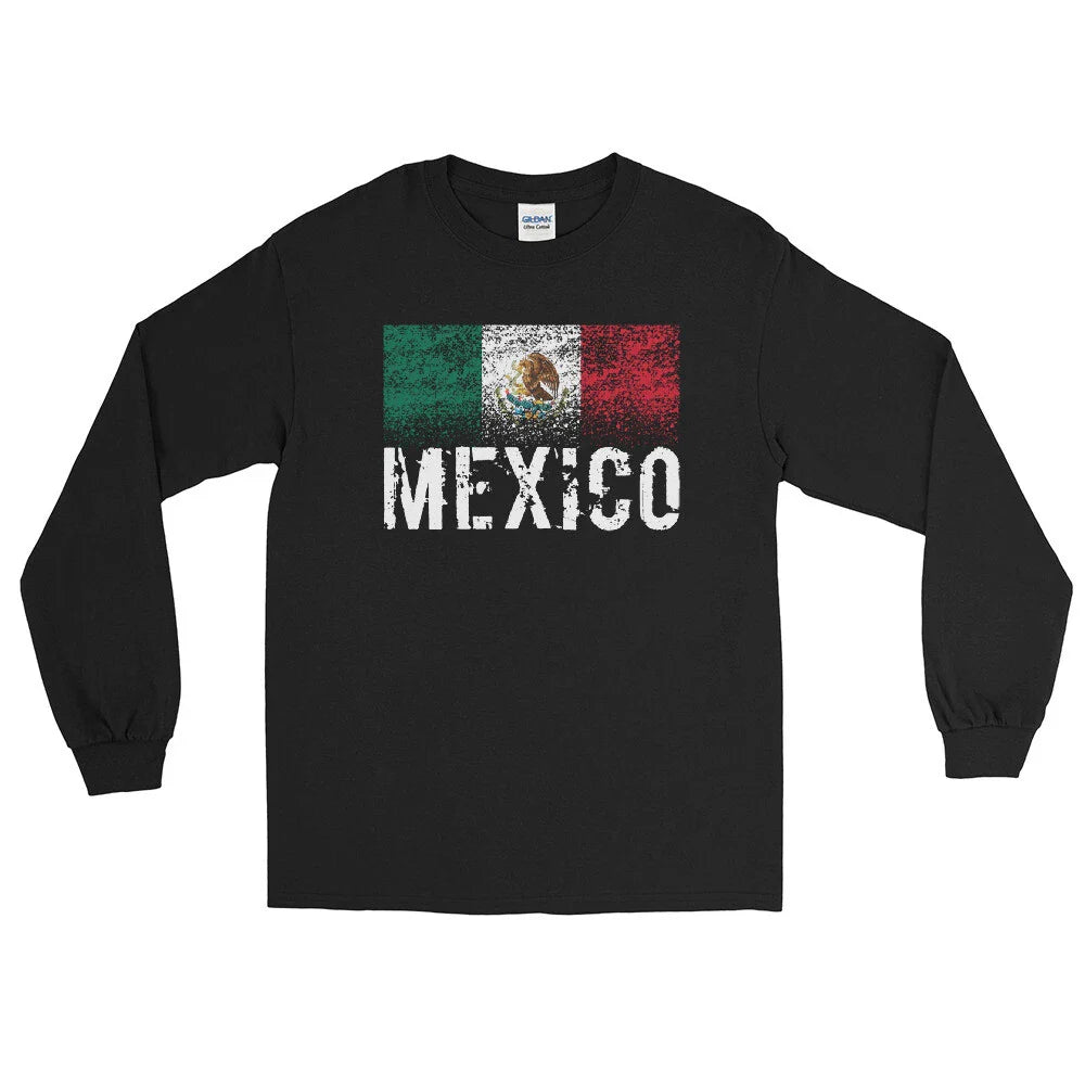 Mexico Flag Grunge Distressed Mens Long Sleeve Shirt Soccer National New Unisex T-shirt, Sweatshirt, Hoodie, Long Sleeve Tee - T-Shirt, Sweatshirt, Hoodie