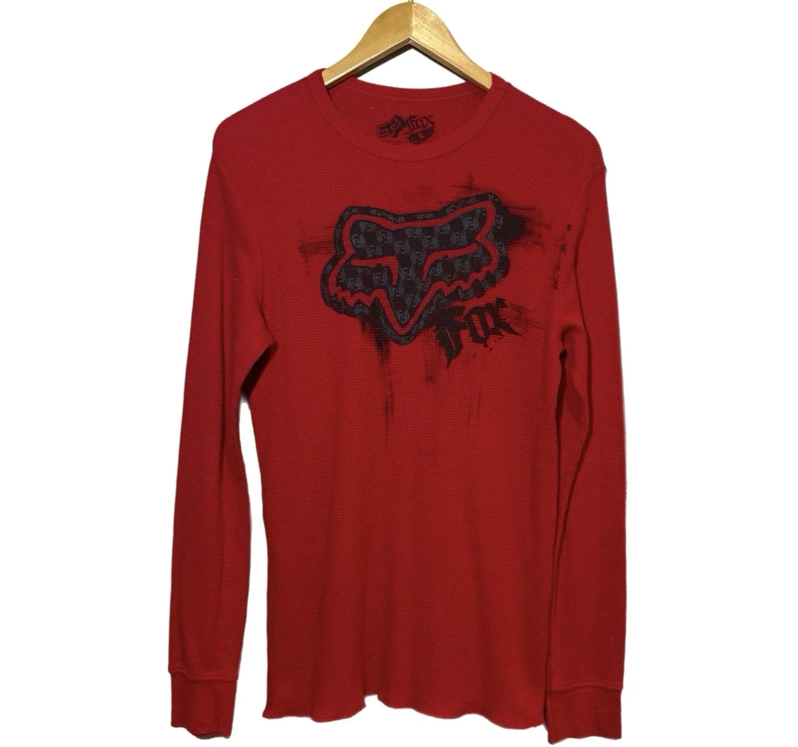 Y2K Fox Racing Mens Large Long Sleeve Henley Waffle Knit Thermal Shirt Red Unisex T-shirt, Sweatshirt, Hoodie, Long Sleeve Tee - T-Shirt, Sweatshirt, Hoodie