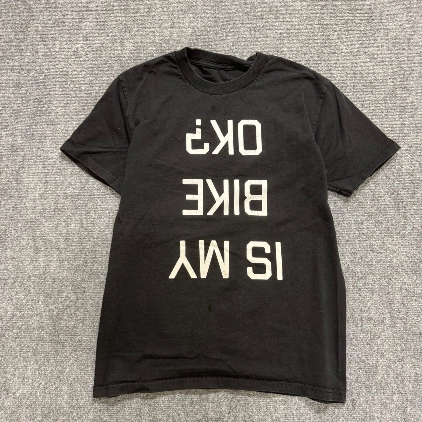 Is My Bike Okay T-shirt Men's M Black Word White Grunge Y2K Shirt Unisex T-shirt, Sweatshirt, Hoodie, Long Sleeve Tee - T-Shirt, Sweatshirt, Hoodie