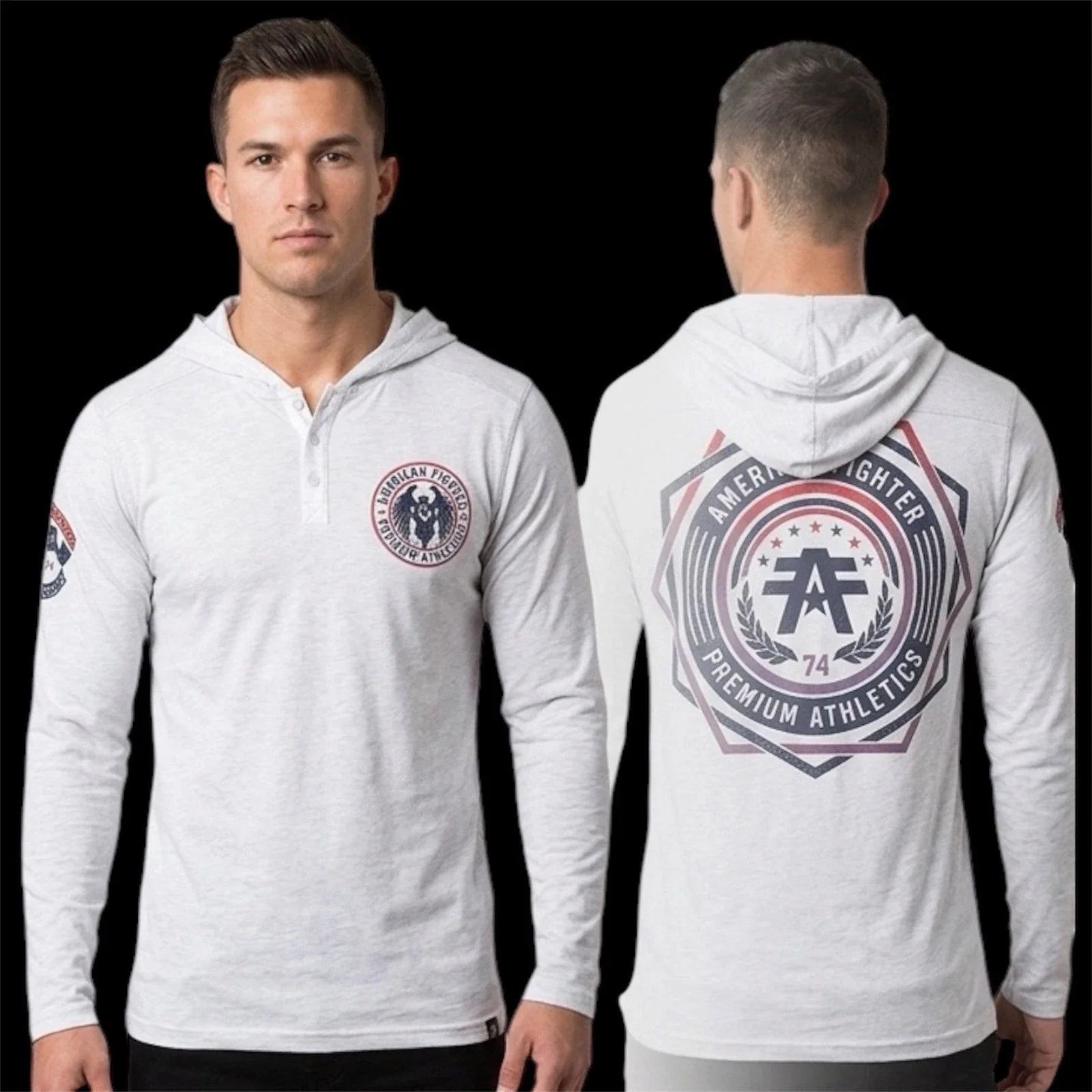 AMERICAN FIGHTER Silver CAPELLA  Long Sleeve Henley Thermal Hoodie  T-shirt NWT Unisex T-shirt, Sweatshirt, Hoodie, Long Sleeve Tee - T-Shirt, Sweatshirt, Hoodie