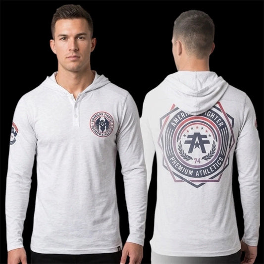 AMERICAN FIGHTER Silver CAPELLA  Long Sleeve Henley Thermal Hoodie  T-shirt NWT Unisex T-shirt, Sweatshirt, Hoodie, Long Sleeve Tee - T-Shirt, Sweatshirt, Hoodie